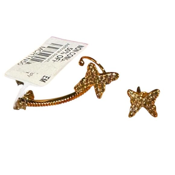 Elegant Gold Butterfly Crystal Earrings - Picture 2 of 2